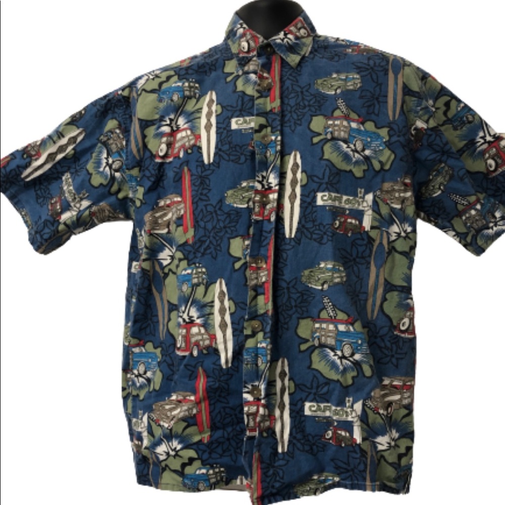 Vtg CHAMS Cafe 60’s Cars Hawaiian Shirt L/XL
